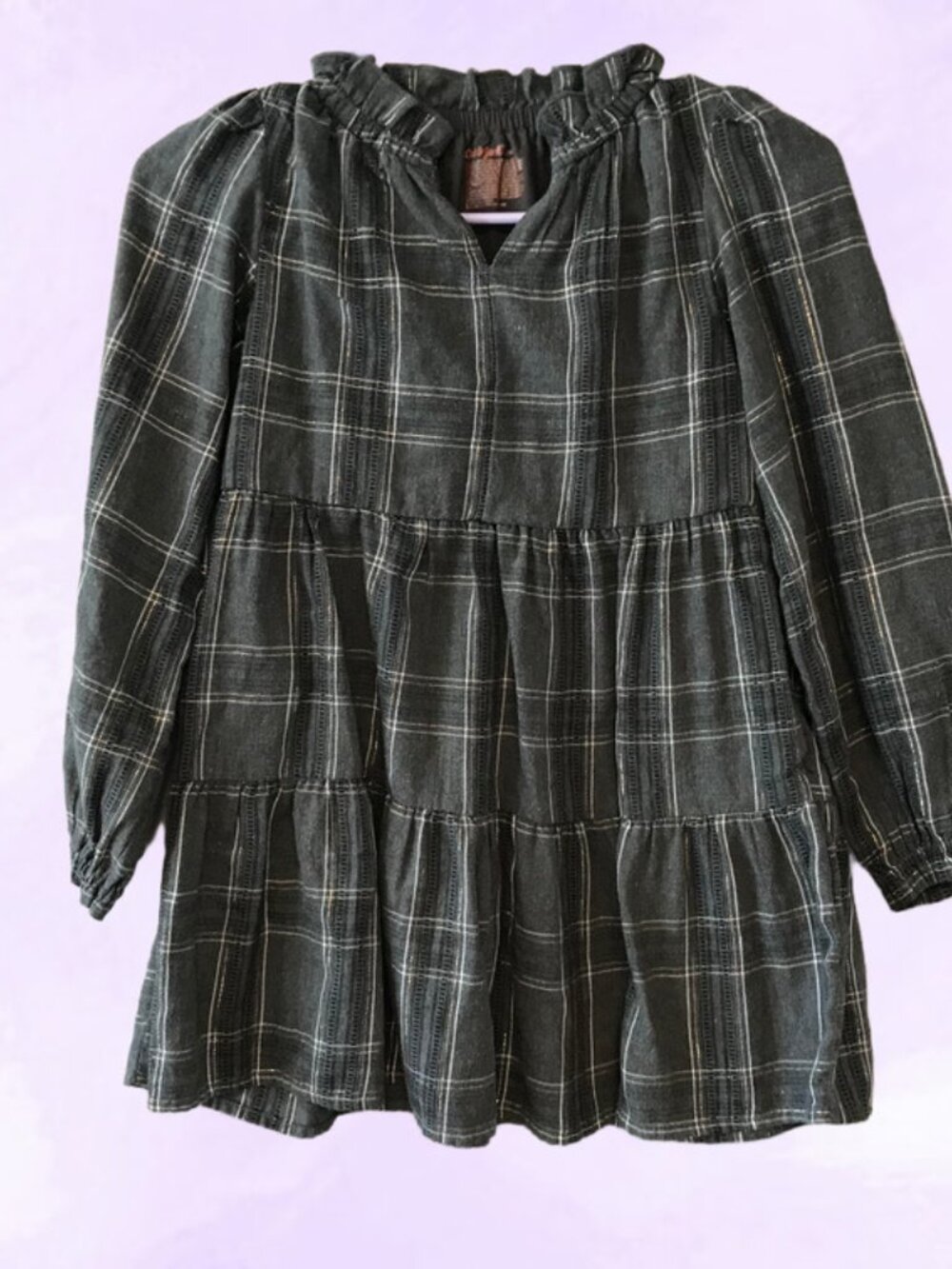 Cat & Jack plaid dress ruffled neck flannel in gray and gold size kids girls S